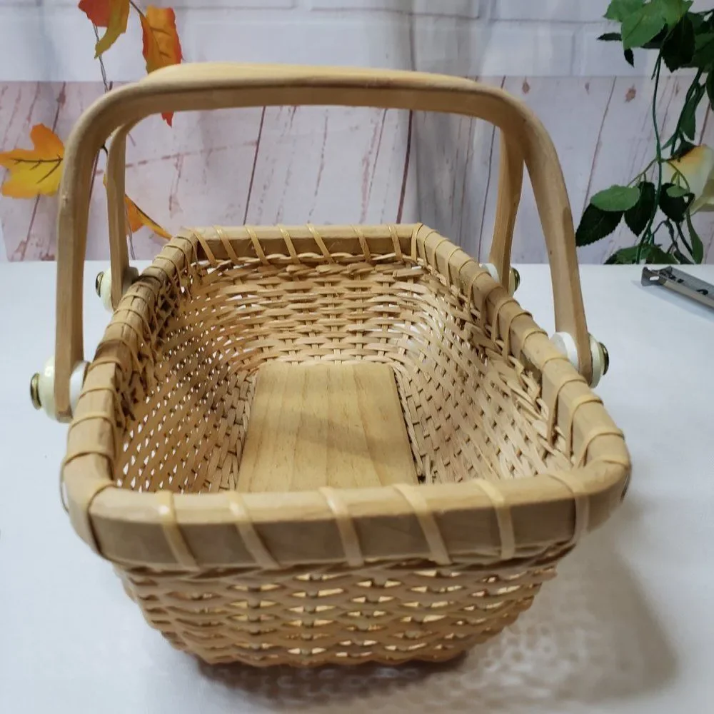 Small Rectangular Rattan Storage Basket w/ Handles Natural Blonde Coastal Decor